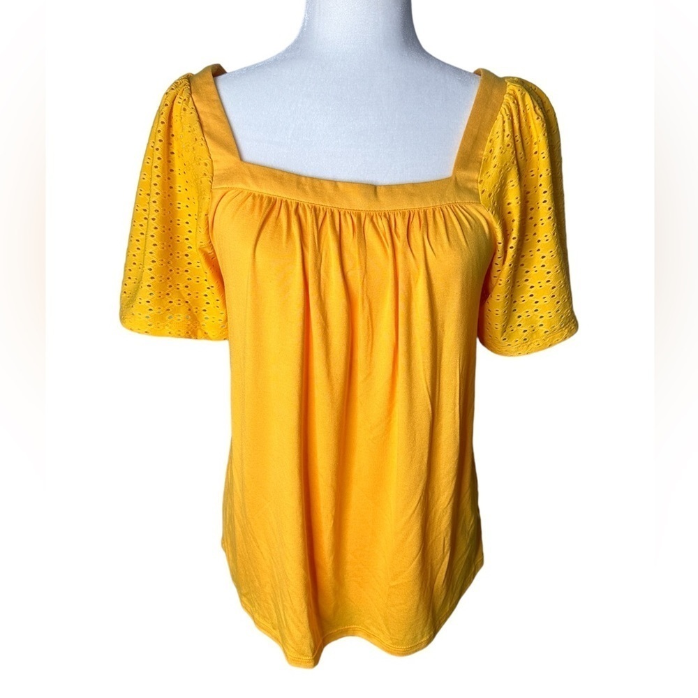 NWT‎ Michael Kors Jasmine Yellow Blouse with Eyelet Sleeves - Size Small